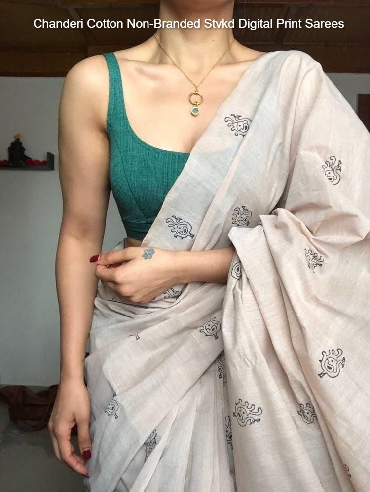 Chanderi Cotton Non-Branded Stvkd Digital Print Sarees
