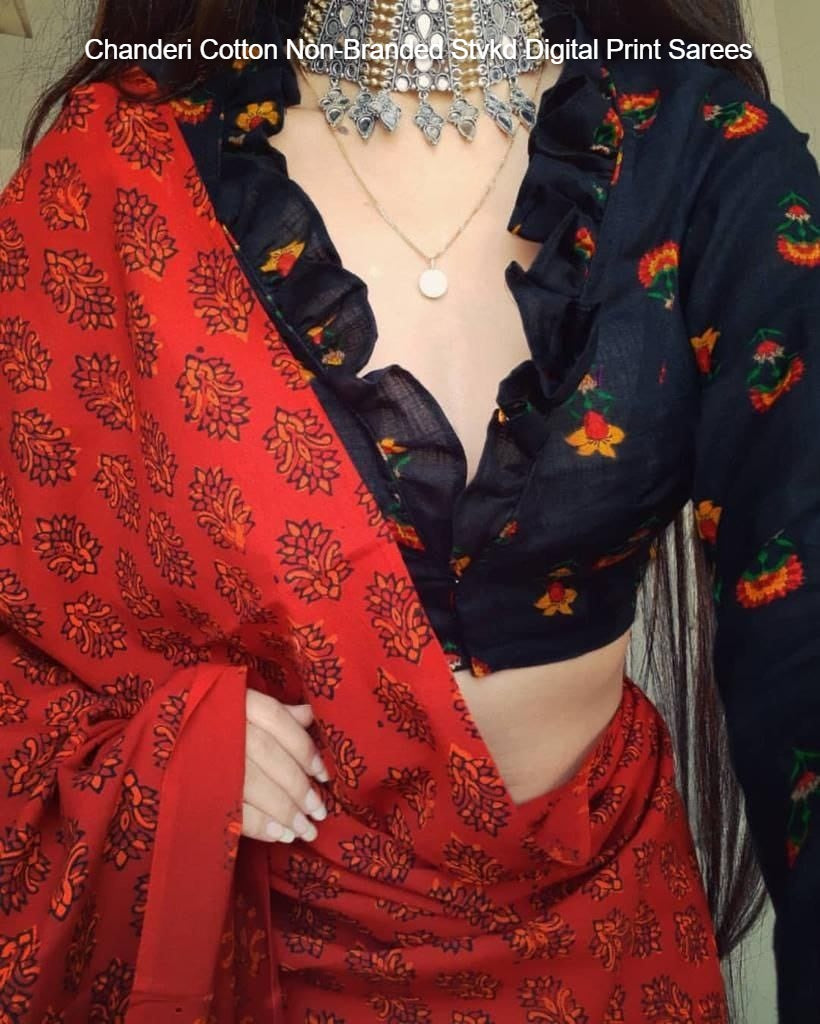 Chanderi Cotton Non-Branded Stvkd Digital Print Sarees