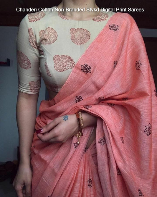 Chanderi Cotton Non-Branded Stvkd Digital Print Sarees