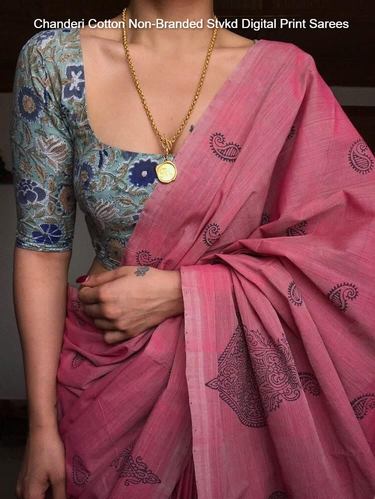 Chanderi Cotton Non-Branded Stvkd Digital Print Sarees