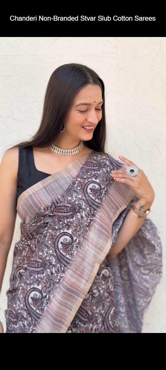 Chanderi Non-Branded Stvar Slub Cotton Sarees