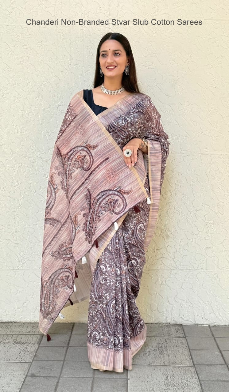 Chanderi Non-Branded Stvar Slub Cotton Sarees