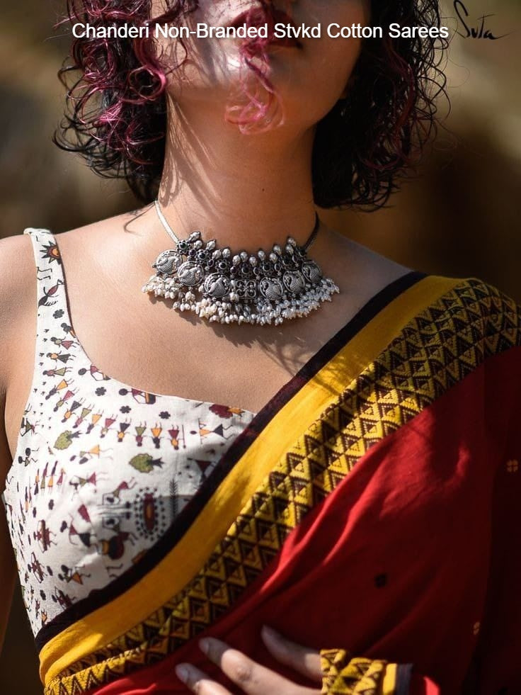 Chanderi Non-Branded Stvkd Cotton Sarees