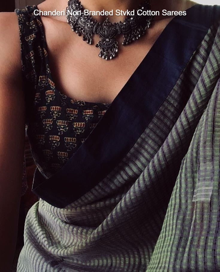 Chanderi Non-Branded Stvkd Cotton Sarees