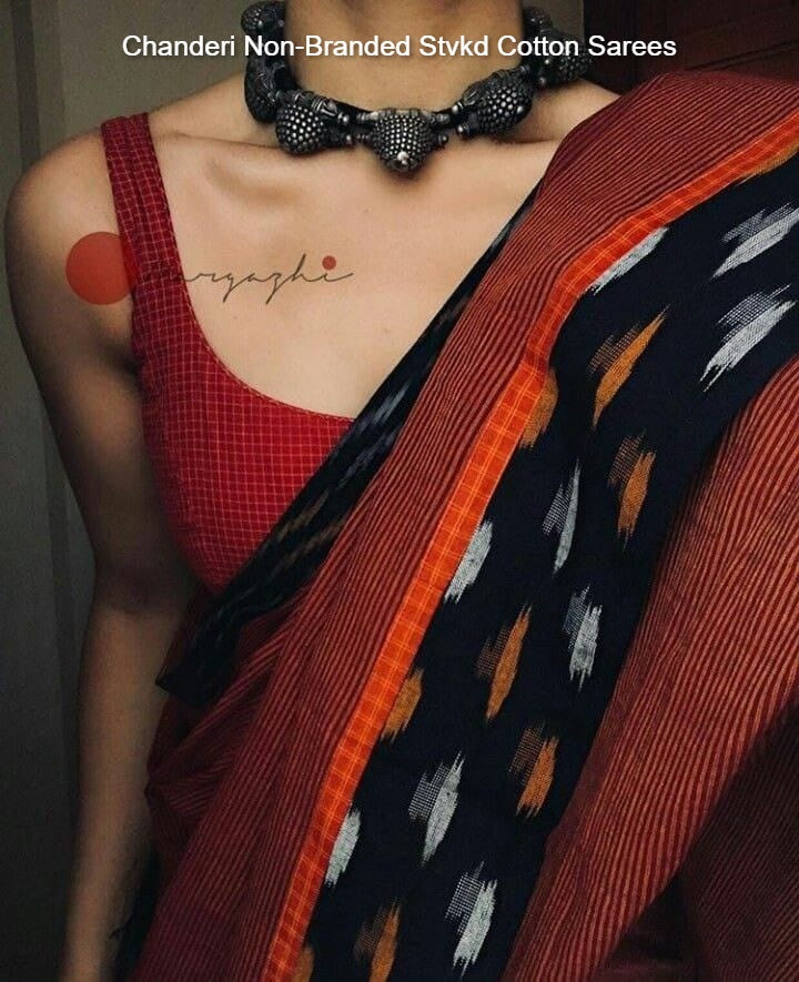 Chanderi Non-Branded Stvkd Cotton Sarees