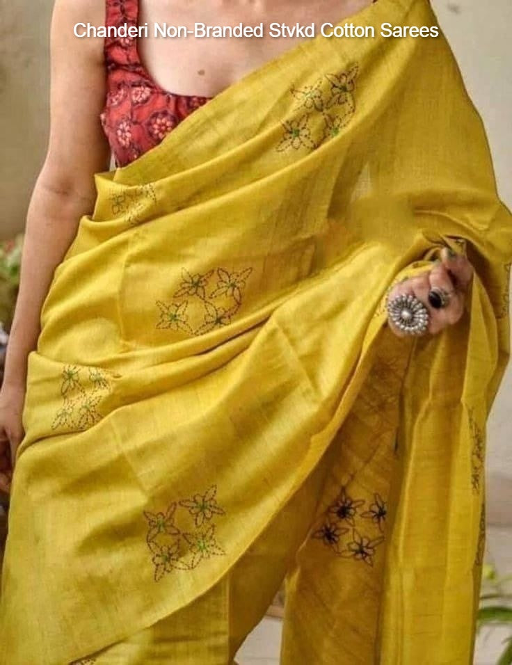Chanderi Non-Branded Stvkd Cotton Sarees