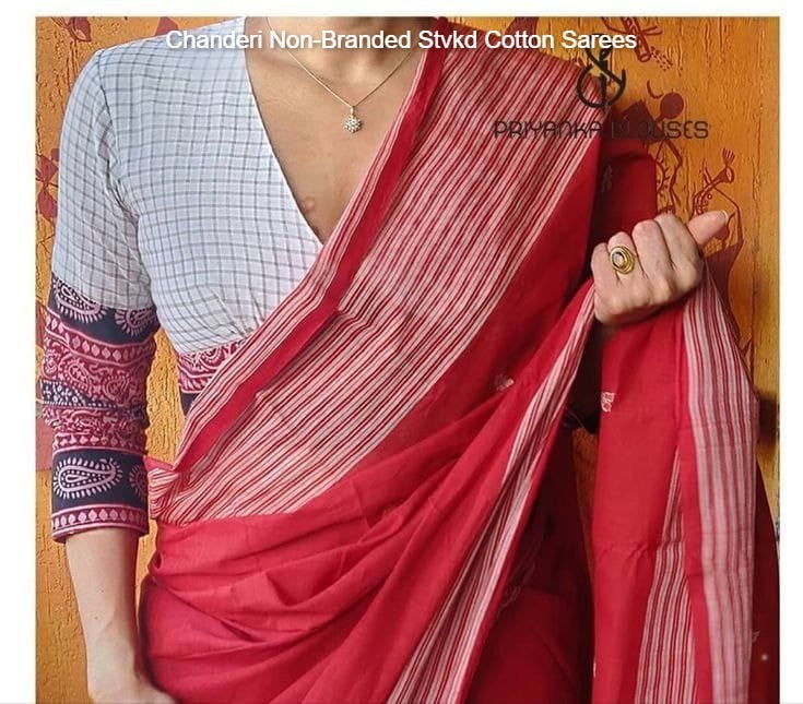 Chanderi Non-Branded Stvkd Cotton Sarees
