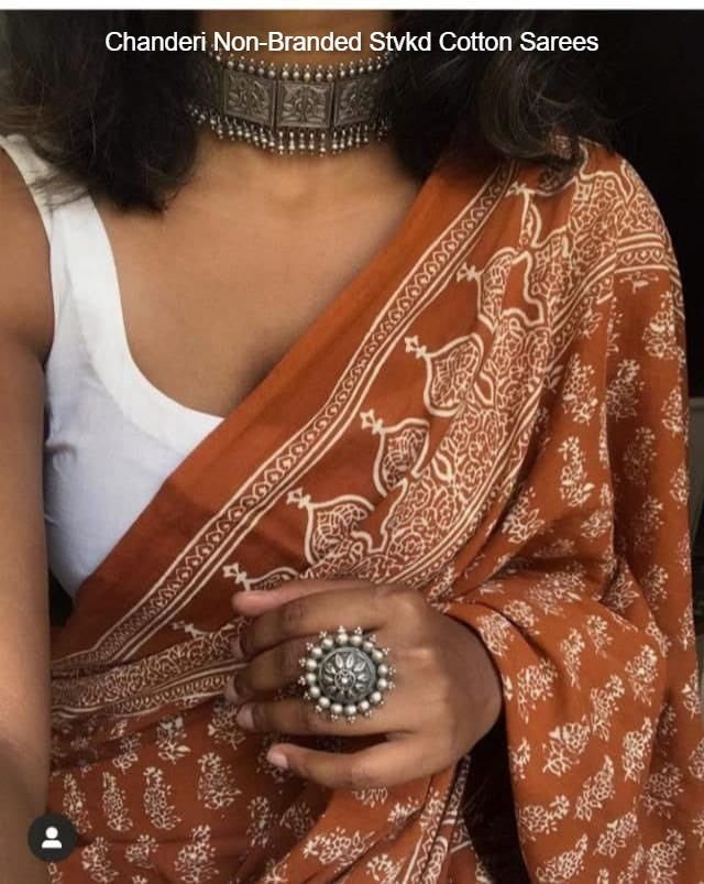 Chanderi Non-Branded Stvkd Cotton Sarees