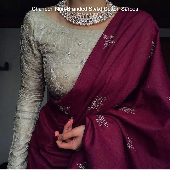 Chanderi Non-Branded Stvkd Cotton Sarees