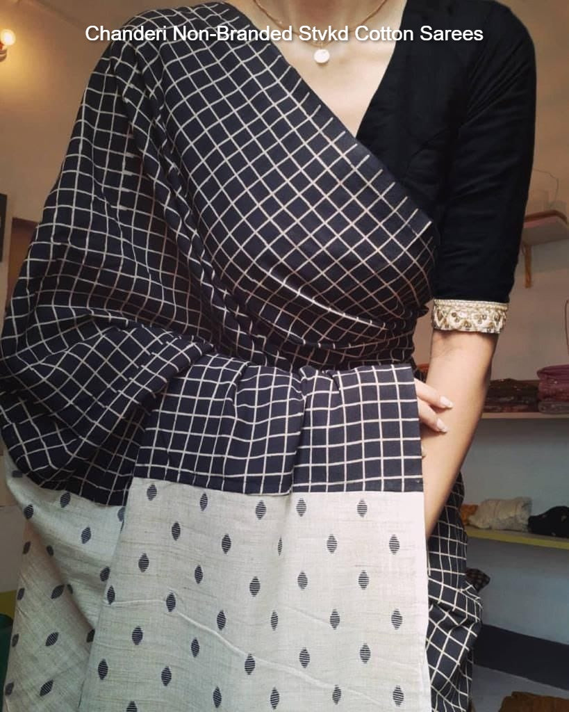 Chanderi Non-Branded Stvkd Cotton Sarees