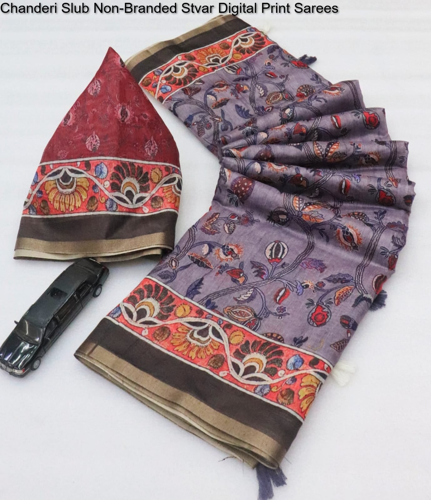 Chanderi Slub Non-Branded Stvar Digital Print Sarees
