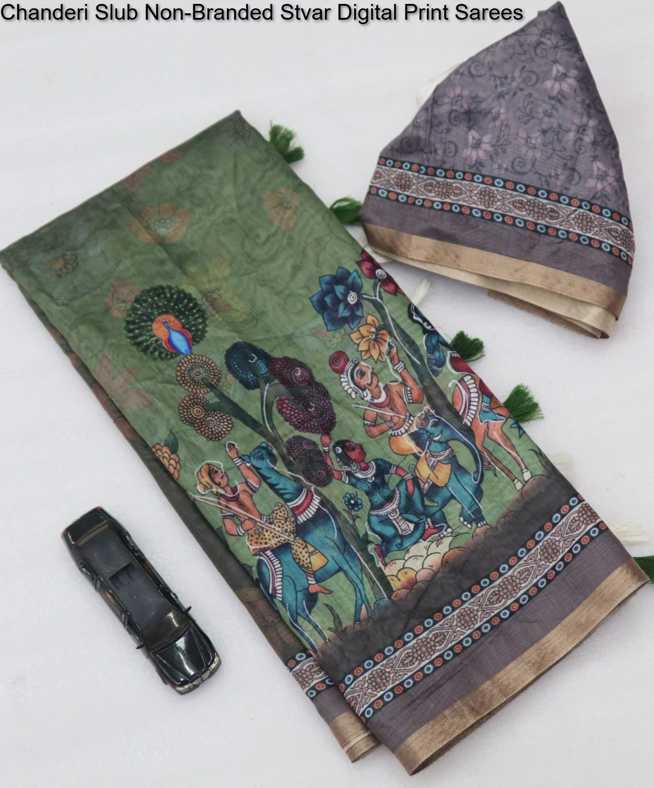 Chanderi Slub Non-Branded Stvar Digital Print Sarees
