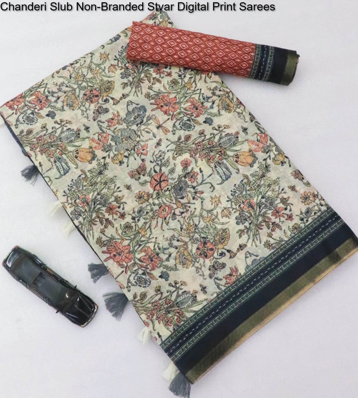 Chanderi Slub Non-Branded Stvar Digital Print Sarees