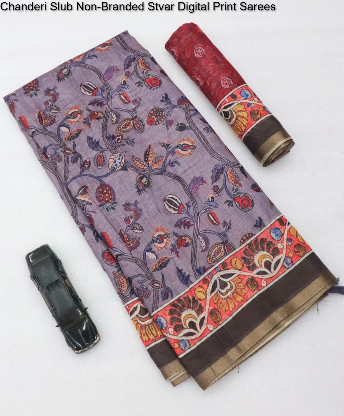 Chanderi Slub Non-Branded Stvar Digital Print Sarees