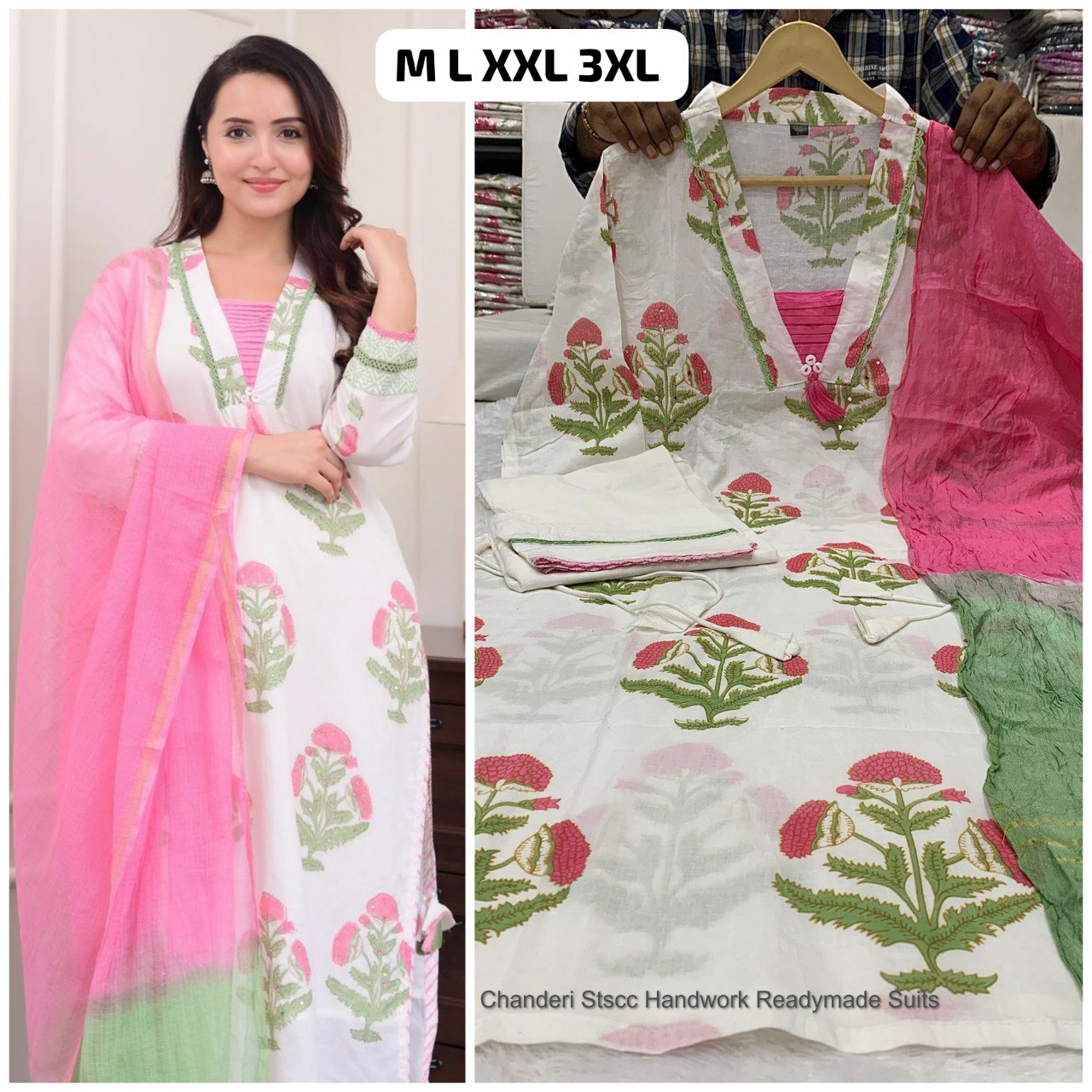 Chanderi Stscc Handwork Readymade Suits