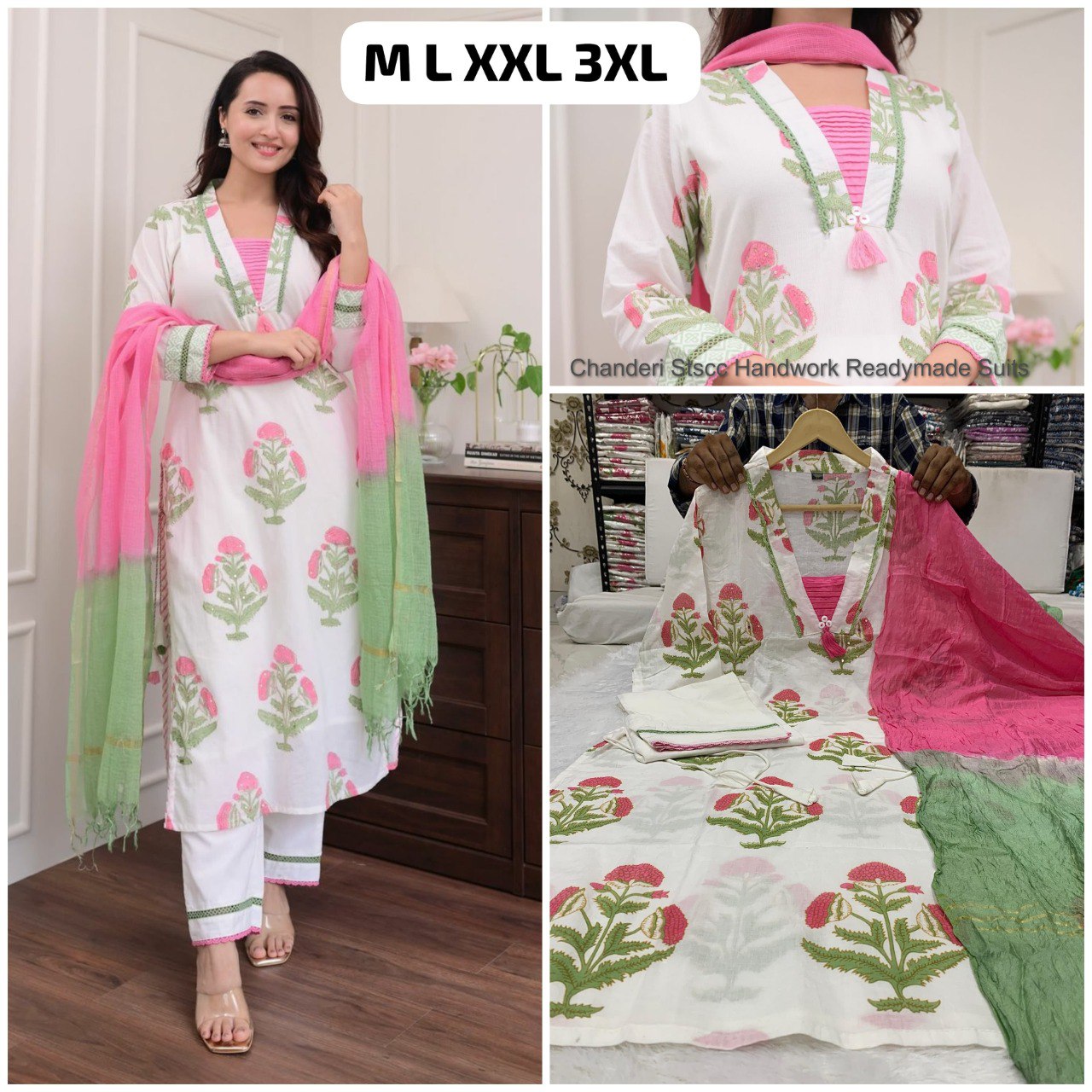 Chanderi Stscc Handwork Readymade Suits