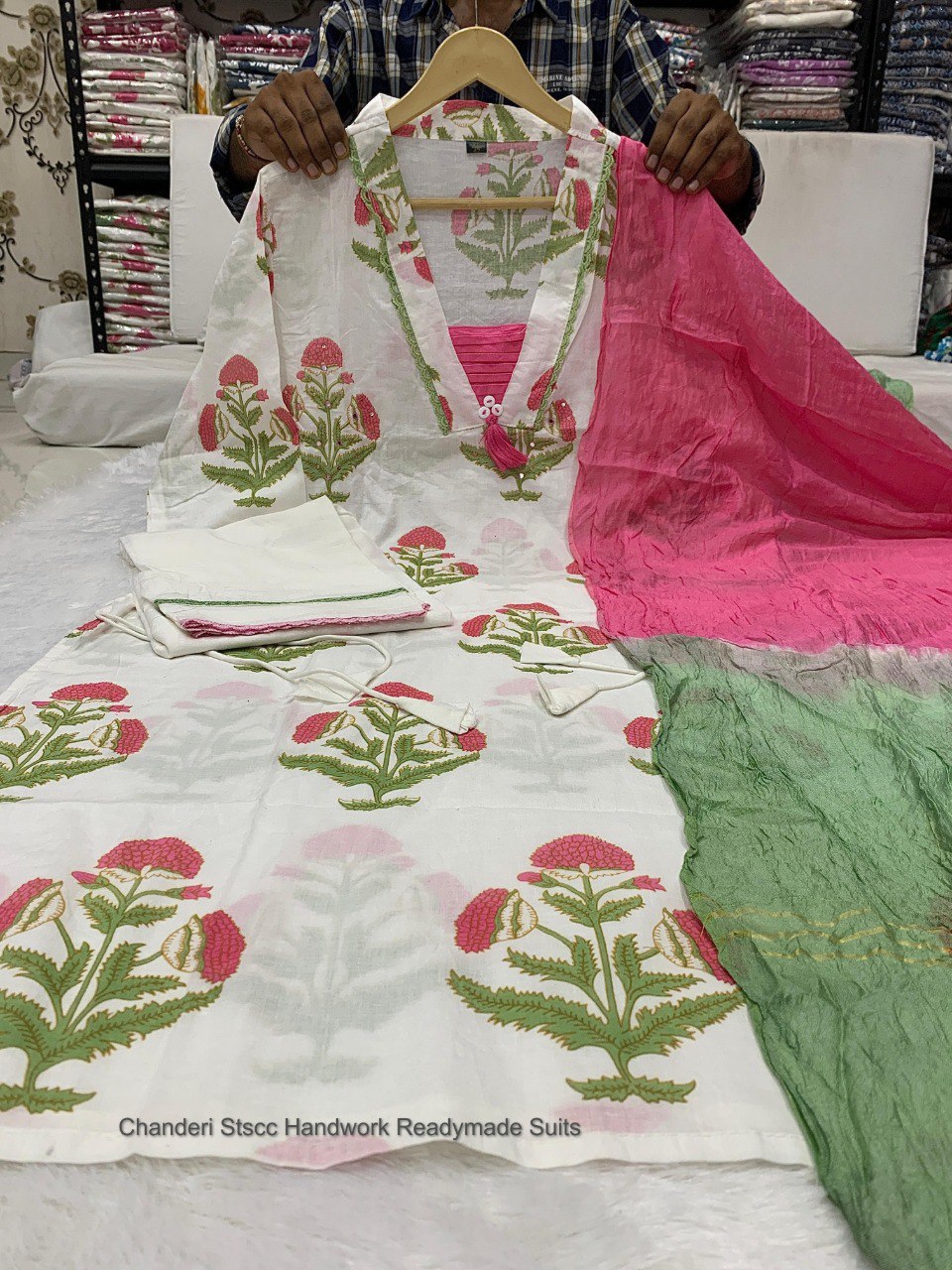 Chanderi Stscc Handwork Readymade Suits