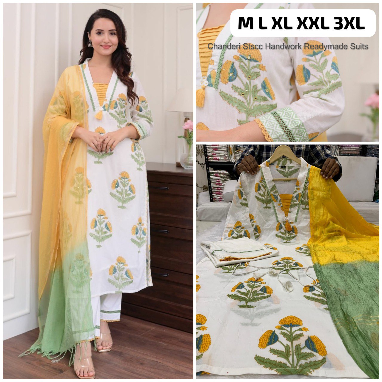 Chanderi Stscc Handwork Readymade Suits