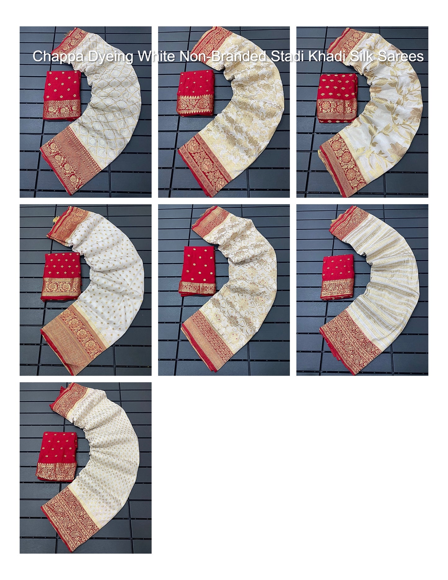 Chappa Dyeing White Non-Branded Stadi Khadi Silk Sarees