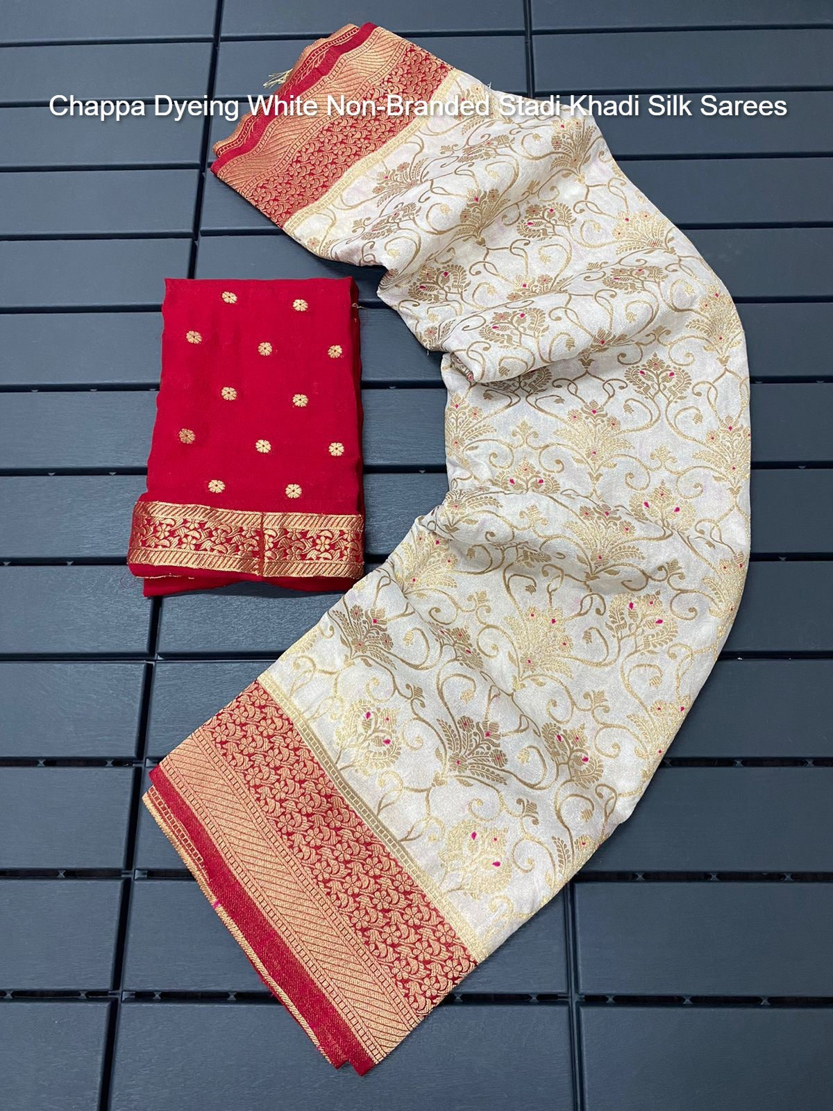 Chappa Dyeing White Non-Branded Stadi Khadi Silk Sarees