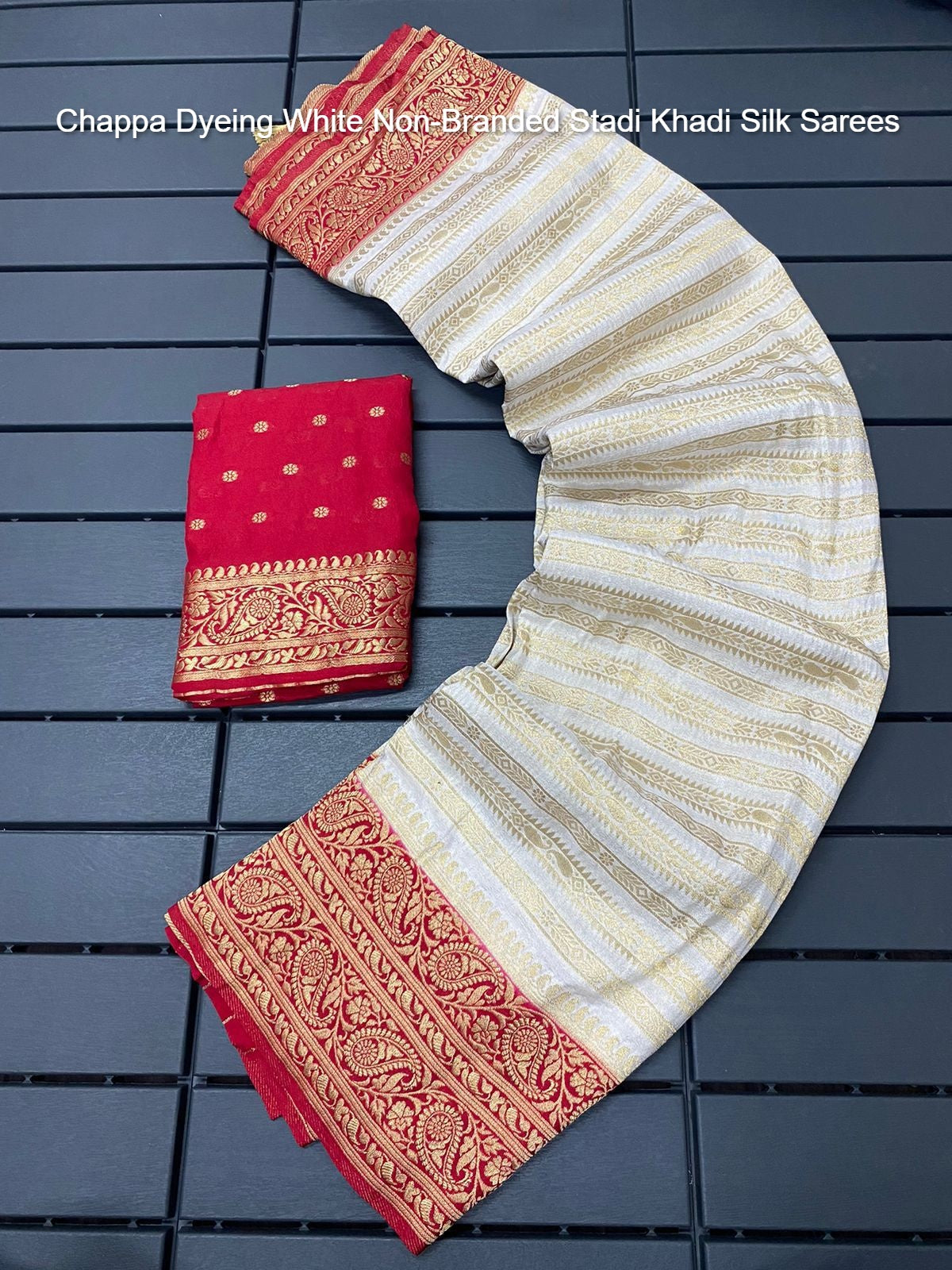 Chappa Dyeing White Non-Branded Stadi Khadi Silk Sarees