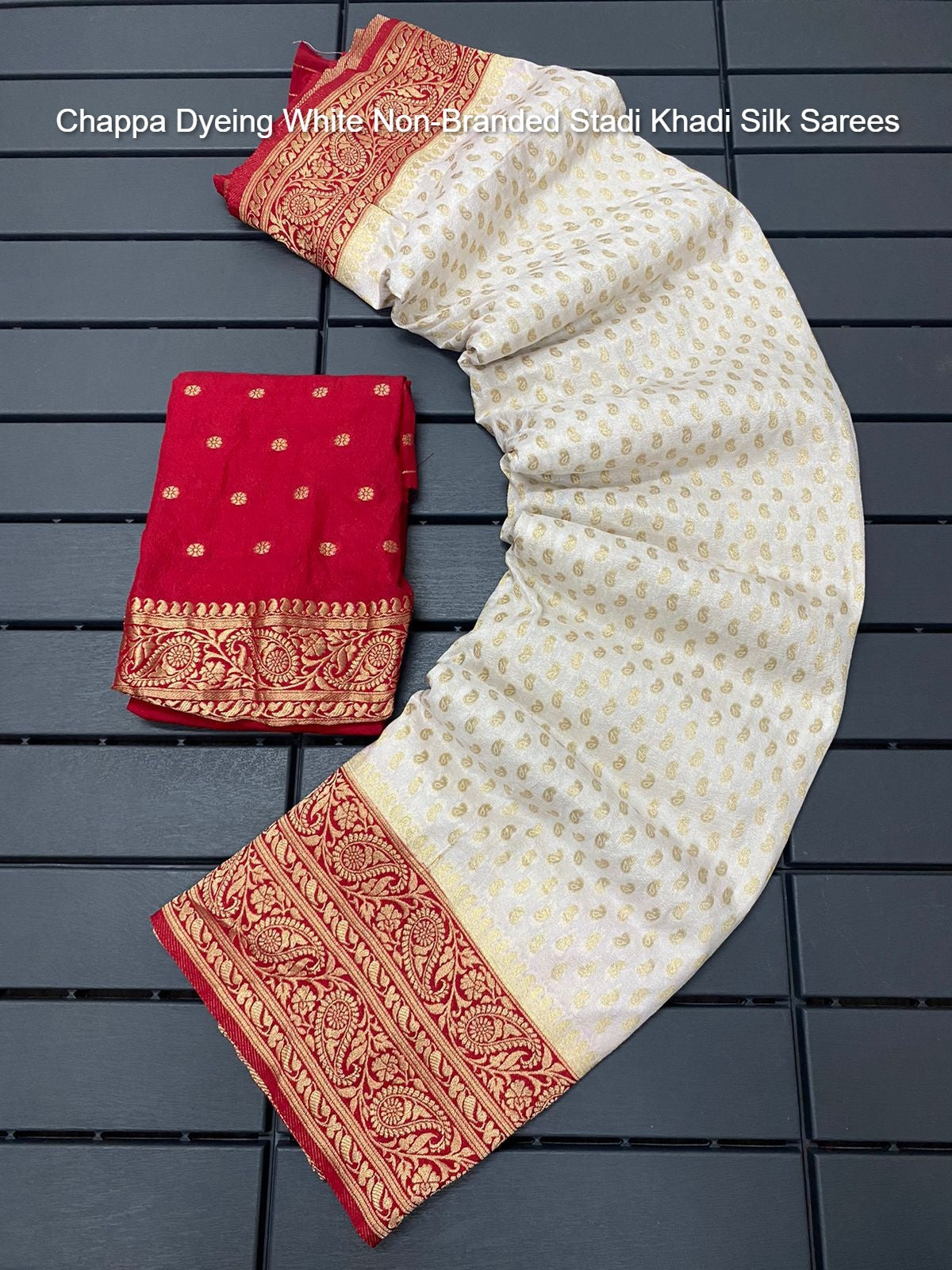 Chappa Dyeing White Non-Branded Stadi Khadi Silk Sarees