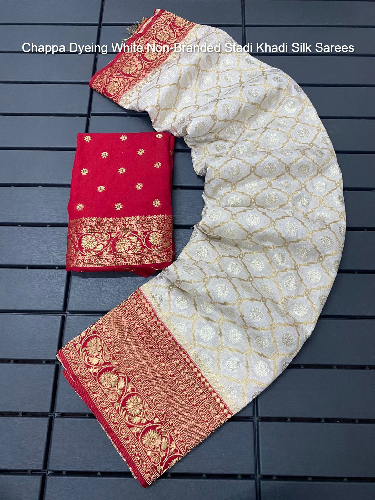 Chappa Dyeing White Non-Branded Stadi Khadi Silk Sarees