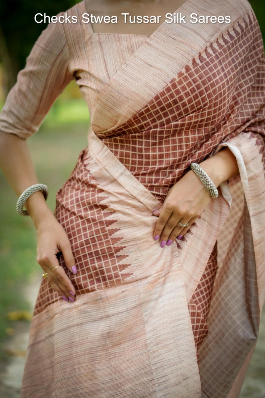 Checks Stwea Tussar Silk Sarees