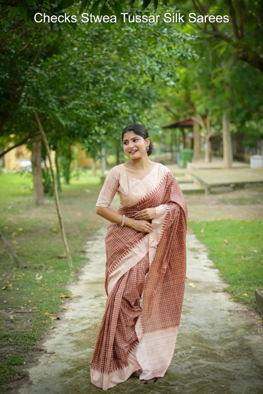 Checks Stwea Tussar Silk Sarees