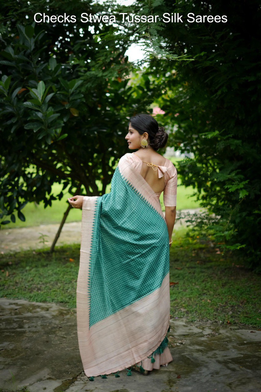 Checks Stwea Tussar Silk Sarees