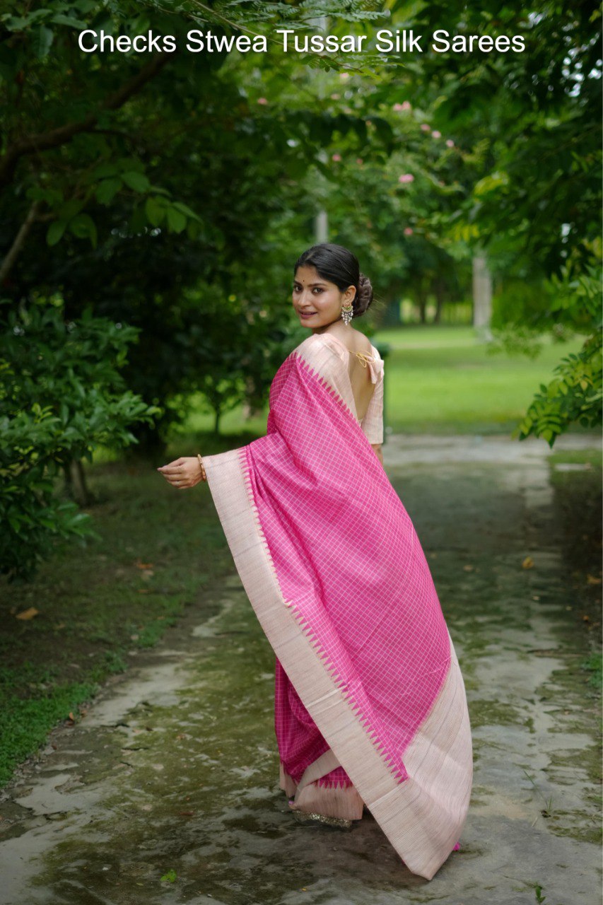 Checks Stwea Tussar Silk Sarees