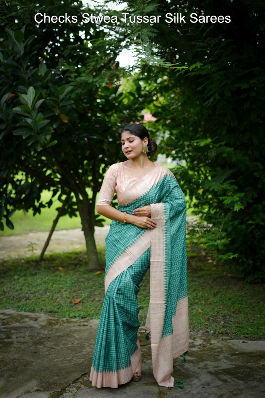 Checks Stwea Tussar Silk Sarees