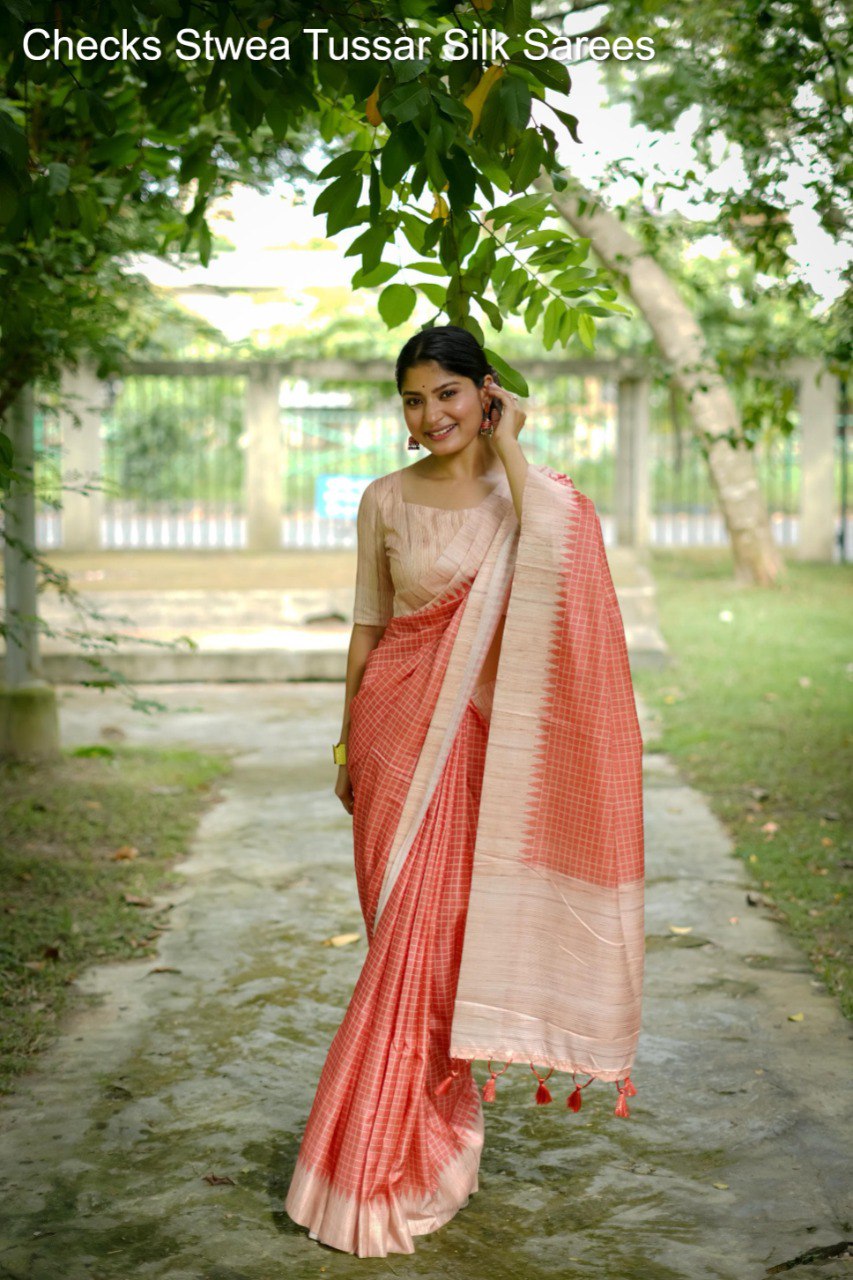 Checks Stwea Tussar Silk Sarees