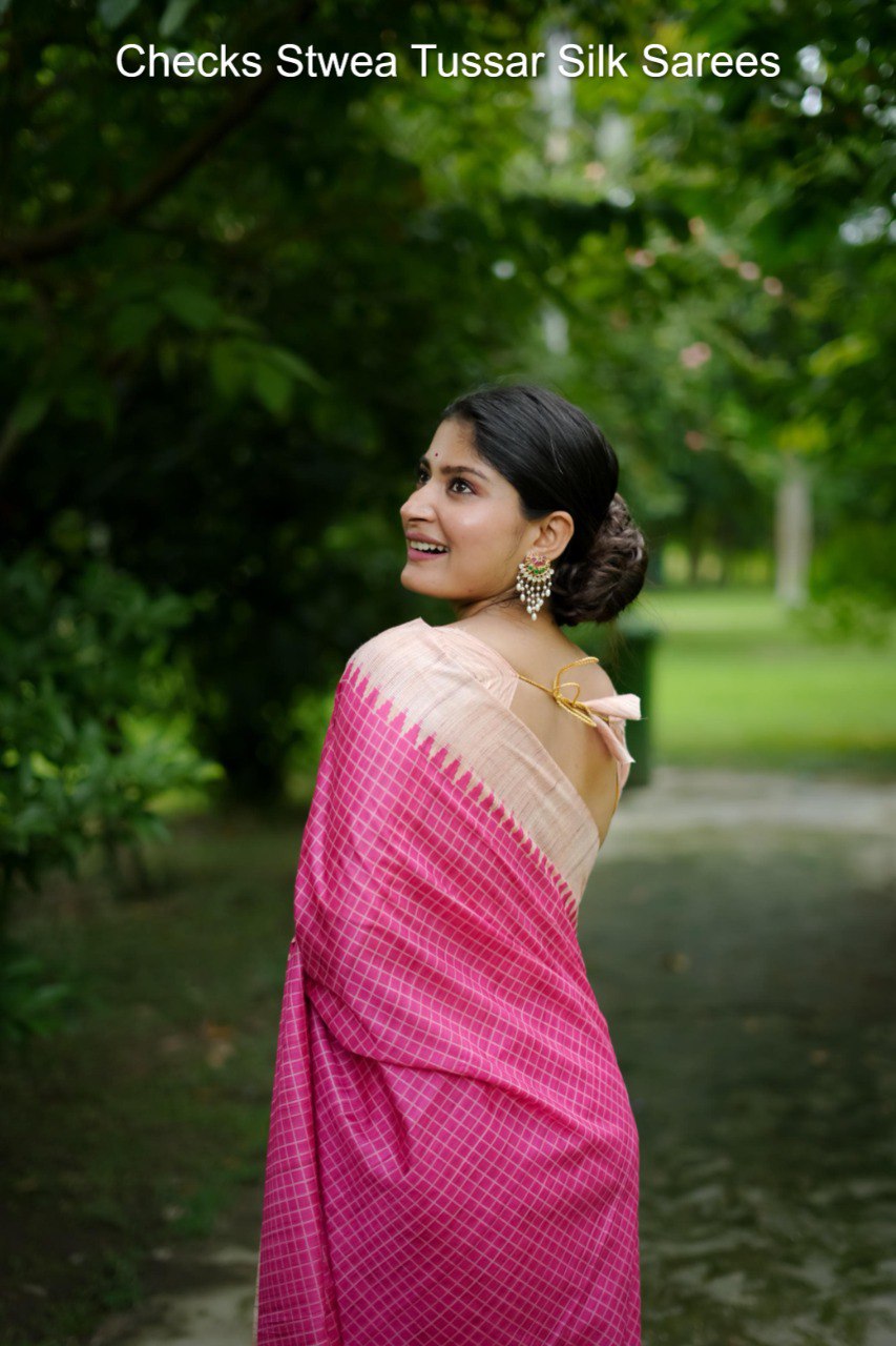 Checks Stwea Tussar Silk Sarees