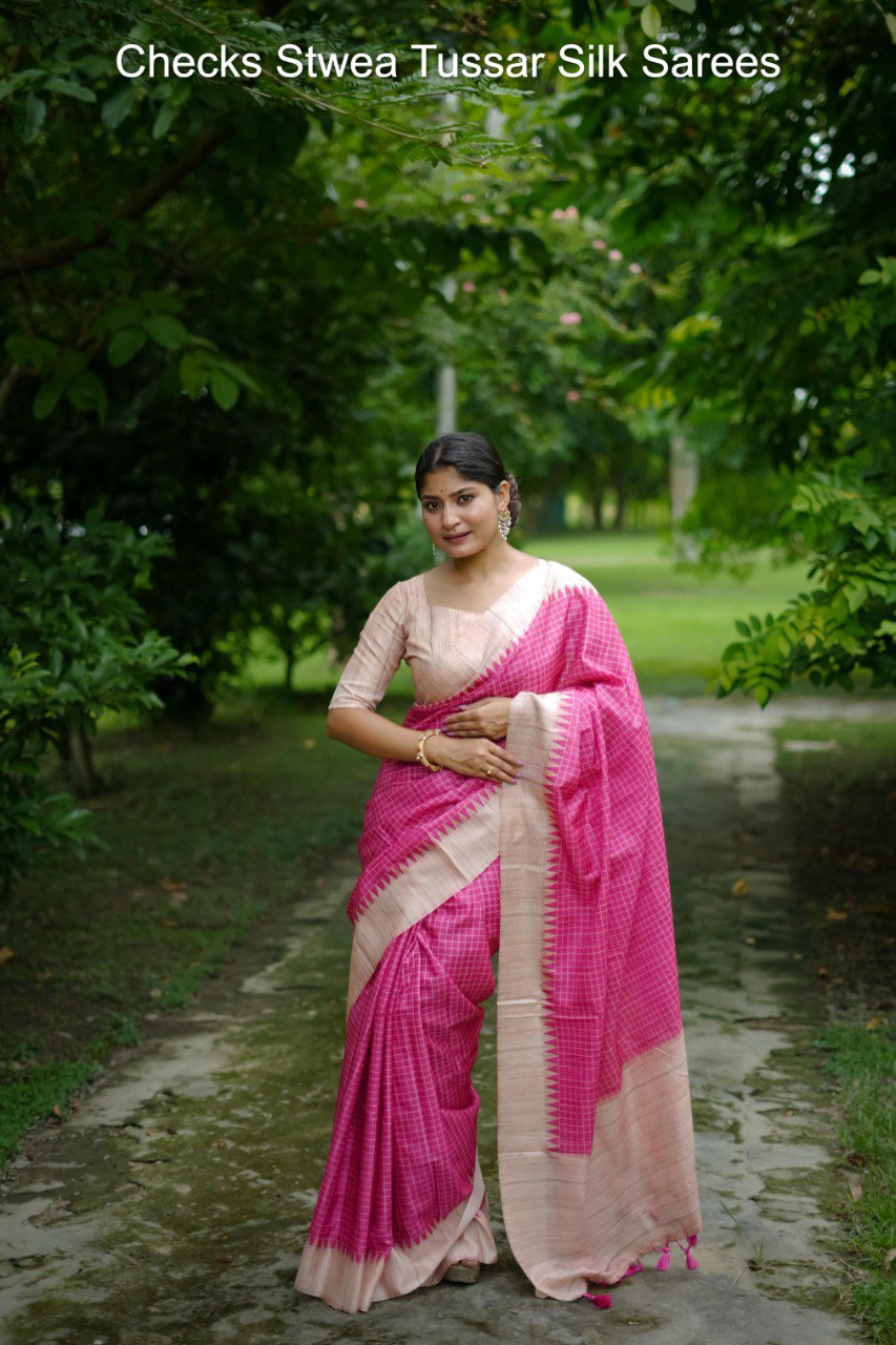 Checks Stwea Tussar Silk Sarees