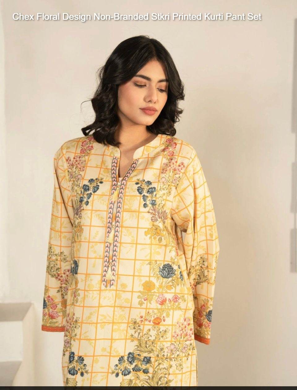 Chex Floral Design Non-Branded Stkri Printed Kurti Pant Set