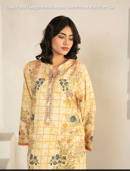 Chex Floral Design Non-Branded Stkri Printed Kurti Pant Set