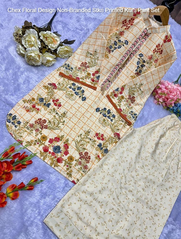 Chex Floral Design Non-Branded Stkri Printed Kurti Pant Set