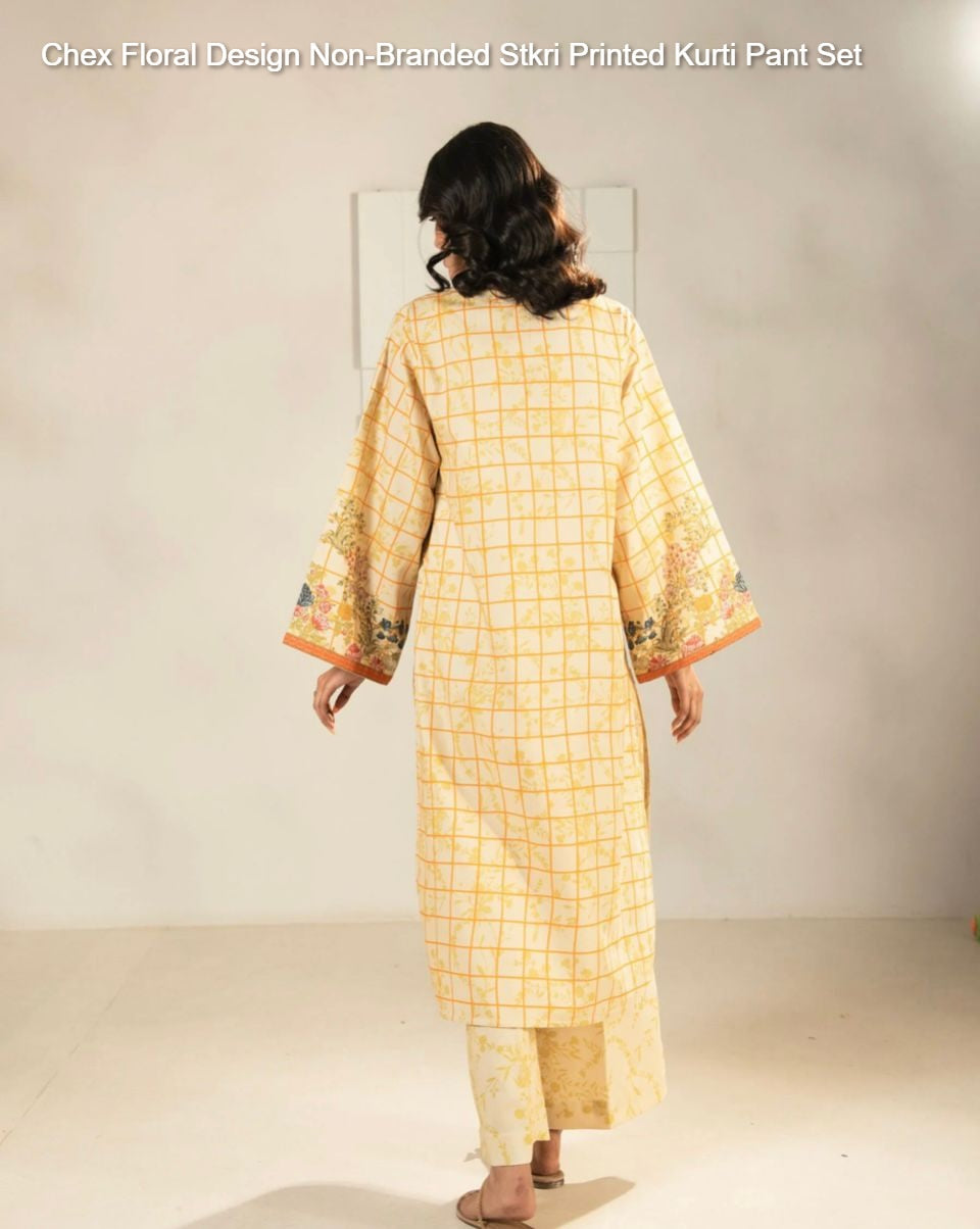 Chex Floral Design Non-Branded Stkri Printed Kurti Pant Set