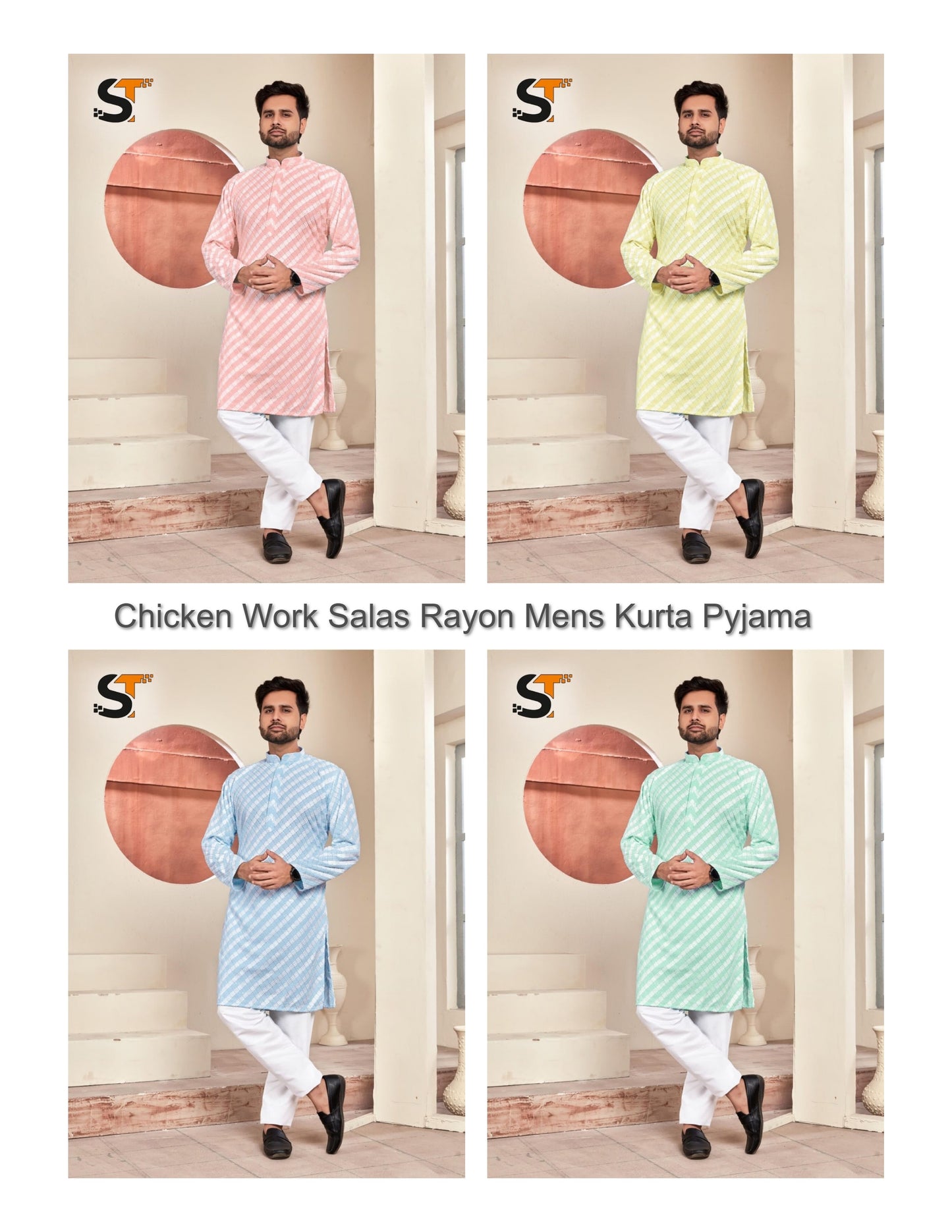Chicken Work Salas Rayon Mens Kurta Pyjama
