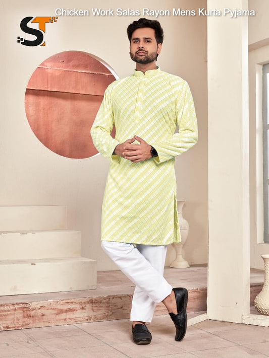 Chicken Work Salas Rayon Mens Kurta Pyjama
