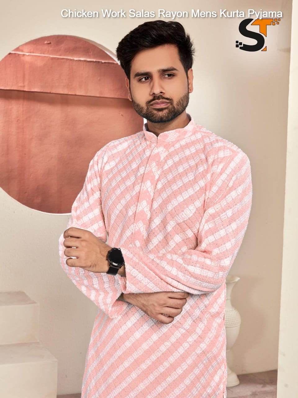 Chicken Work Salas Rayon Mens Kurta Pyjama