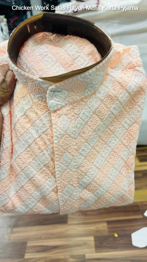 Chicken Work Salas Rayon Mens Kurta Pyjama