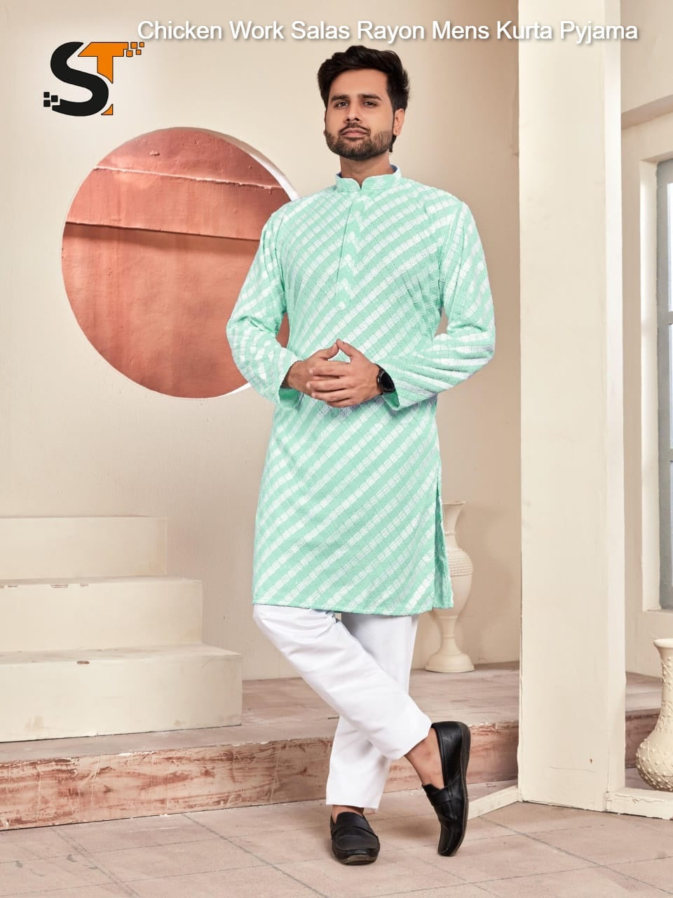 Chicken Work Salas Rayon Mens Kurta Pyjama