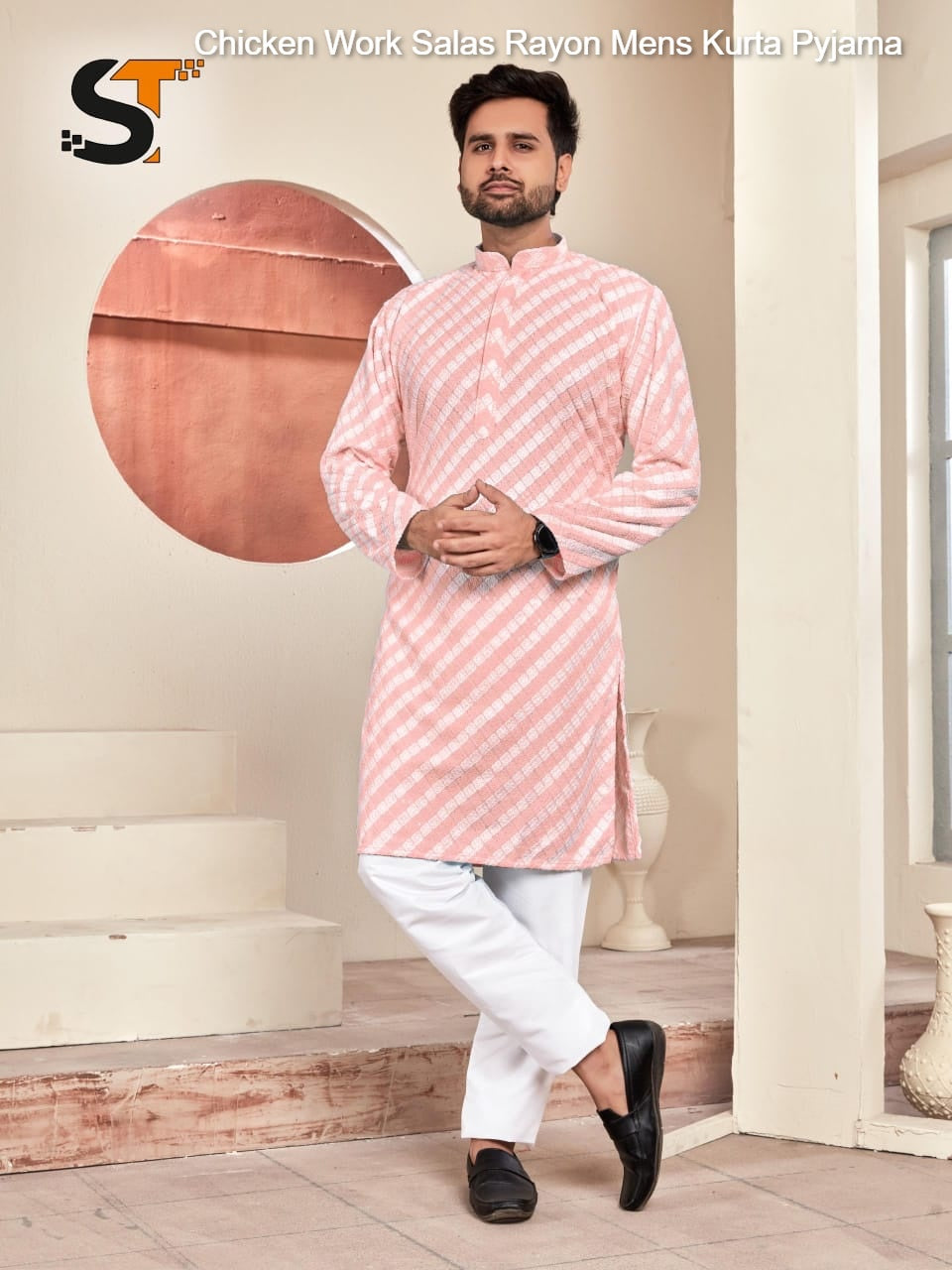 Chicken Work Salas Rayon Mens Kurta Pyjama