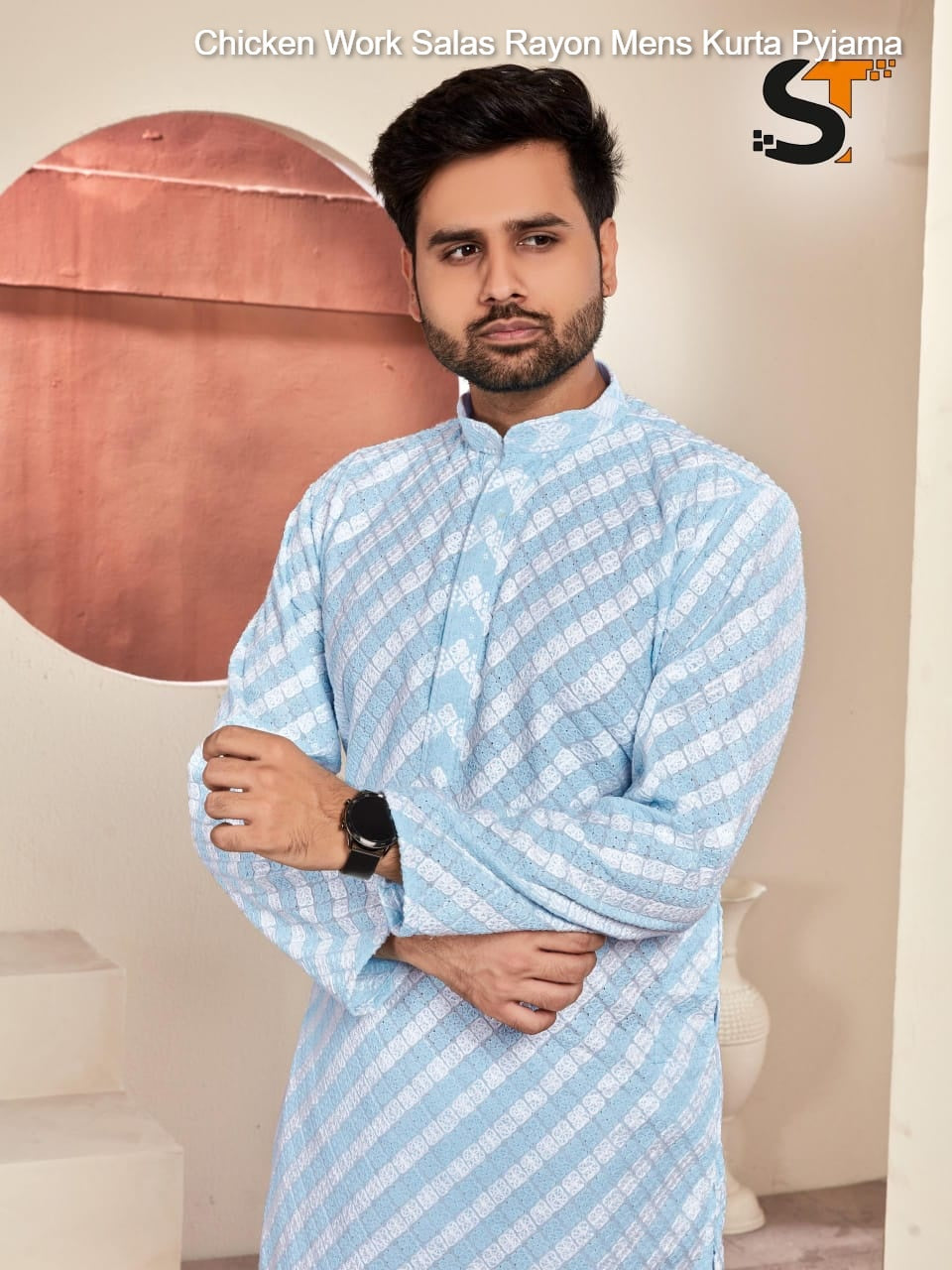 Chicken Work Salas Rayon Mens Kurta Pyjama