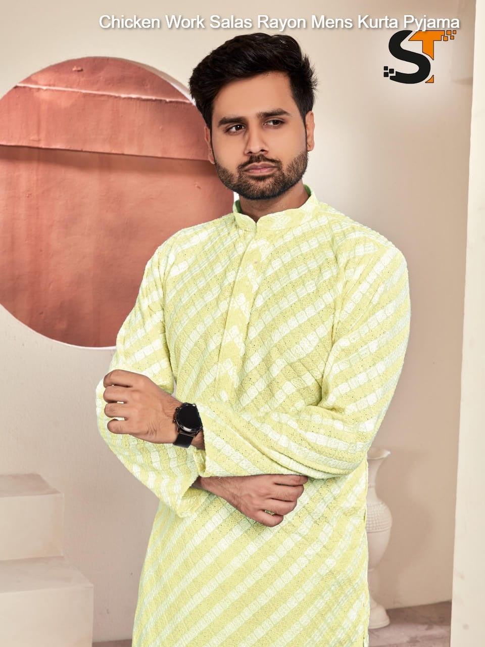 Chicken Work Salas Rayon Mens Kurta Pyjama