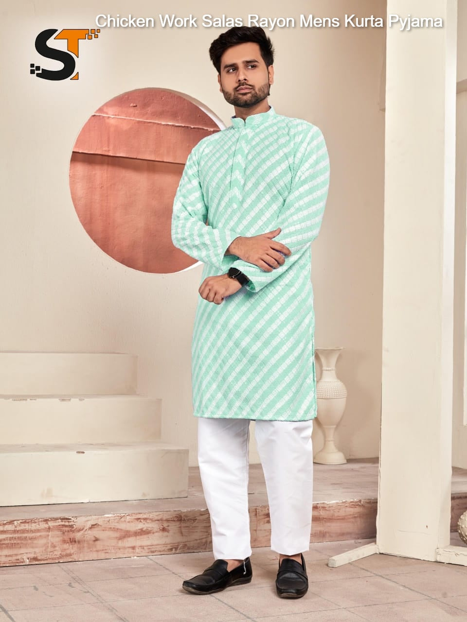 Chicken Work Salas Rayon Mens Kurta Pyjama