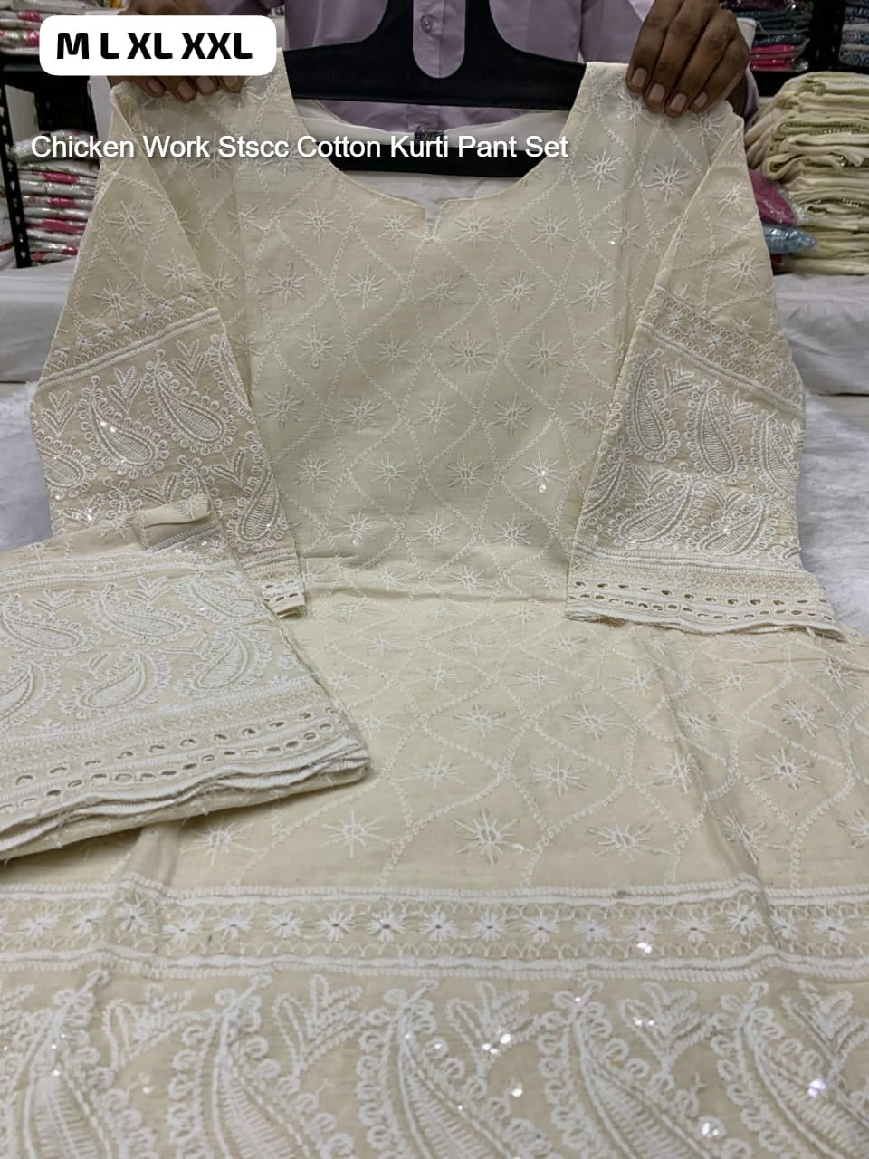 Chicken Work Stscc Cotton Kurti Pant Set