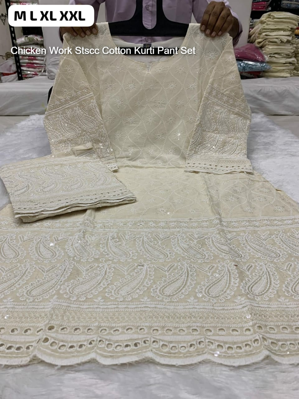 Chicken Work Stscc Cotton Kurti Pant Set